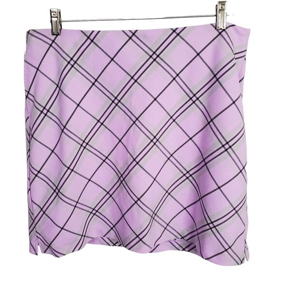 Greg Norman Size 14 Skort Golf Skirt Shorts Pockets Side Zip Lined Purple Plaid - Picture 2 of 10